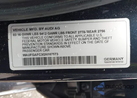 2016 Audi A6 3.0T Premium Plus from USA, damaged, VIN WAUFGAFC3GN167573